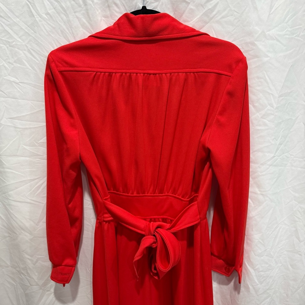Vintage Red Long Sleeve Button Front Maxi Collared Dress 14 Made in USA Pinup - Picture 8 of 13